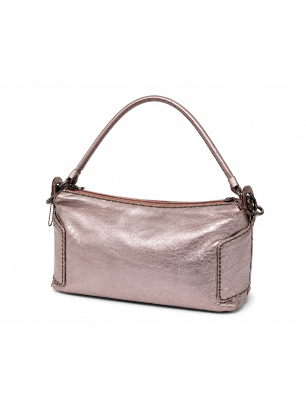 Plinio Visona Metallic Rose Gold Leather Shoulder Bag Made in Italy Y2K Purse